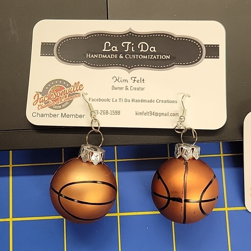 BasketBall Earrings 1.25" Silver Tone Accent
